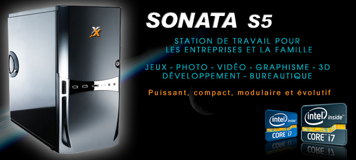 Keynux Sonata S5 - Ordinateur assemblé avec Intel Core i7 ou Core i7 Extreme Edition, 3 disques durs internes, carte graphique nVidia ou ATI, deux cartes graphiques en SLI, cartes OpenGL Quadro FX